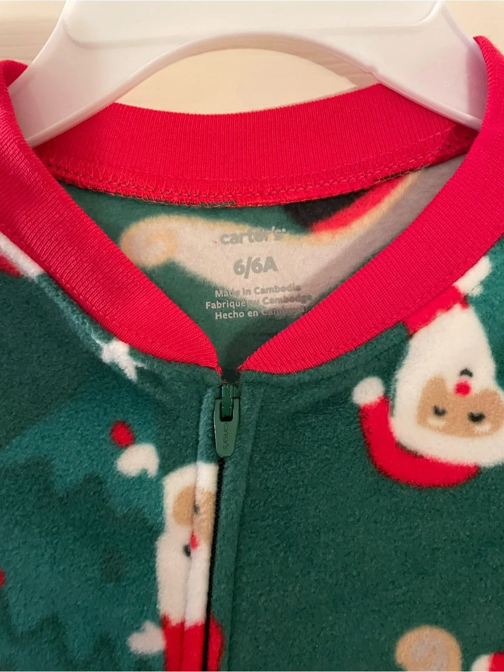 Kids Holiday Santa Reindeer One-Piece Pajamas - Green Carters Size 6 NWT